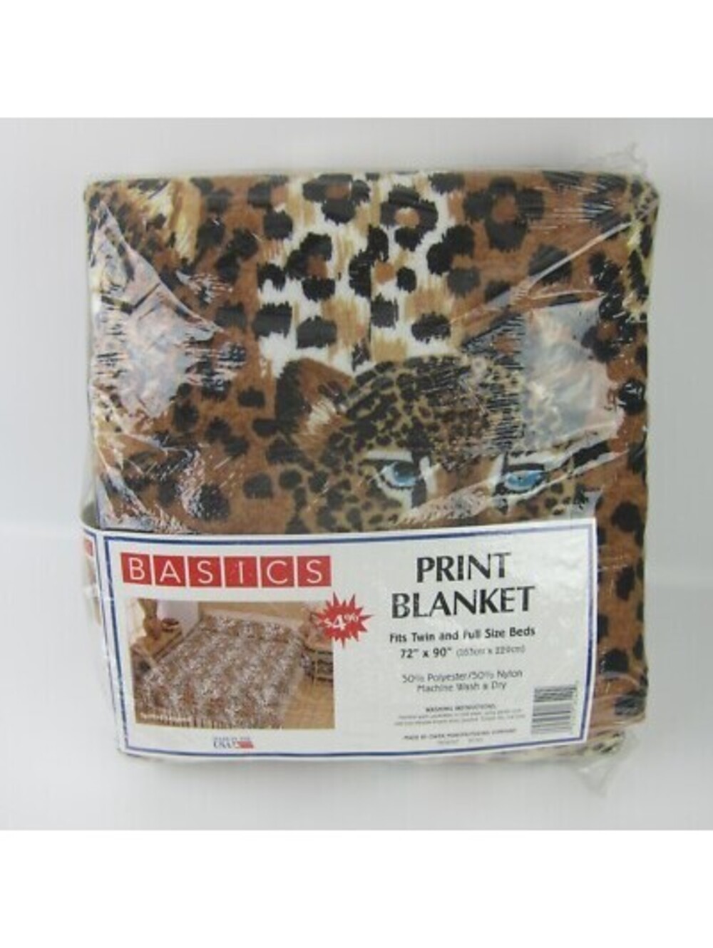 Vintage Leopard Animal Print Blanket Full / Twin Size Owen Basics 72" X 90" NEW